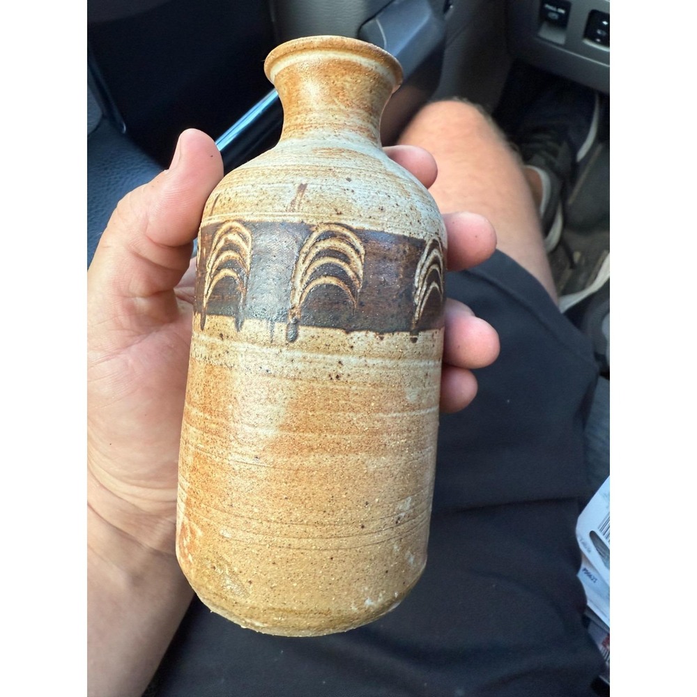 Vintage Studio Pottery Vase Signed BHT Rustic Stoneware Bottle Form Decor - Picture 4 of 5